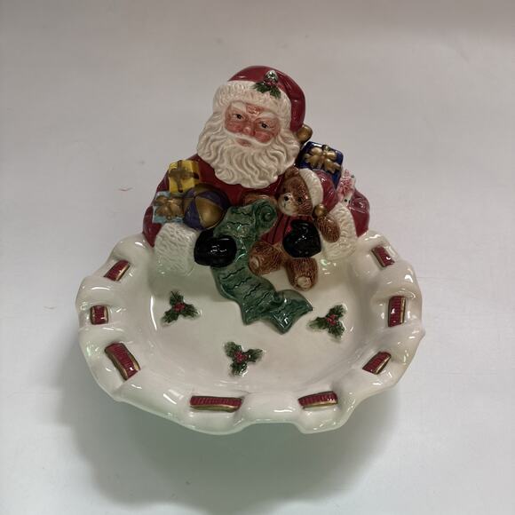 VINTAGE Fitz and Floyd Candy Dish Santa Toyland Christmas Holiday Decor - Picture 1 of 10